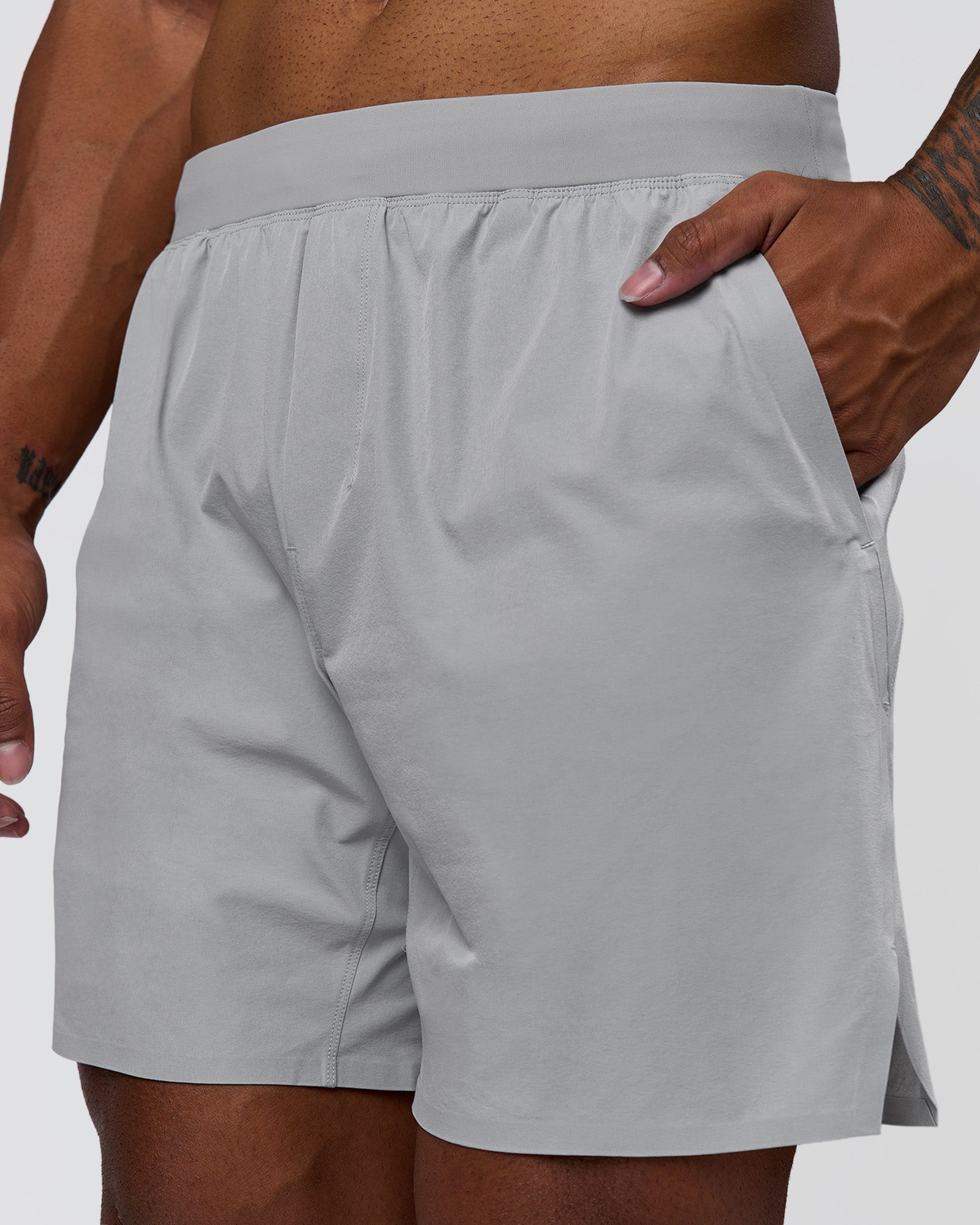 Man wearing Hybrid Lined 7" Short - Alloy | Model:Xav | Size:L