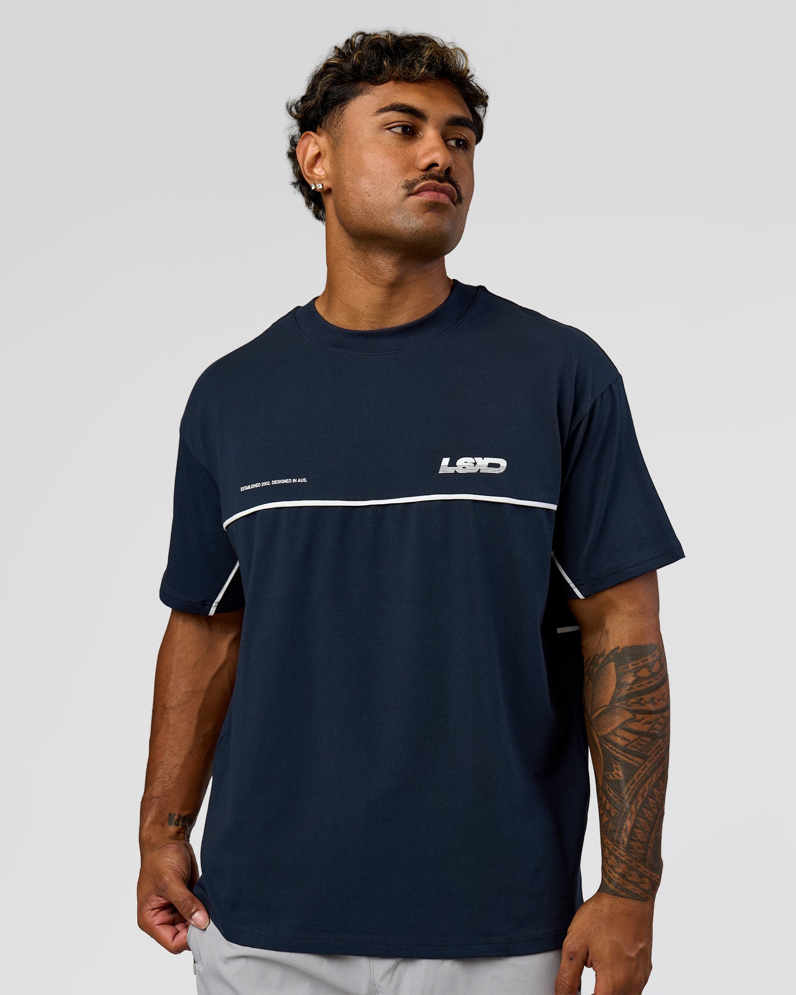 Inline Heavyweight FLXCotton Oversized Tee - Midnight Navy-White