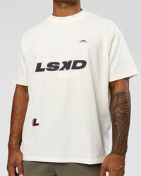 Man wearing League Heavyweight FLXCotton Oversized Tee - Off White-Ground Coffee | Model:Xav | Size:L