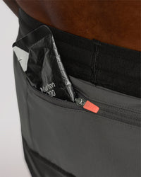 Man wearing Pace 5" Lined Running Short - Bitmap Blur Black | Model:Xav | Size:L | Thumbnail Index: 8