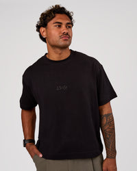 Man wearing Progression Super Heavyweight Boxed Tee - Black-Black | Model:Xav | Size:L | Thumbnail Index: 1