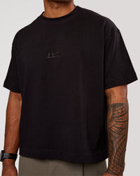 Man wearing Progression Super Heavyweight Boxed Tee - Black-Black | Model:Xav | Size:L | Thumbnail Index: 3