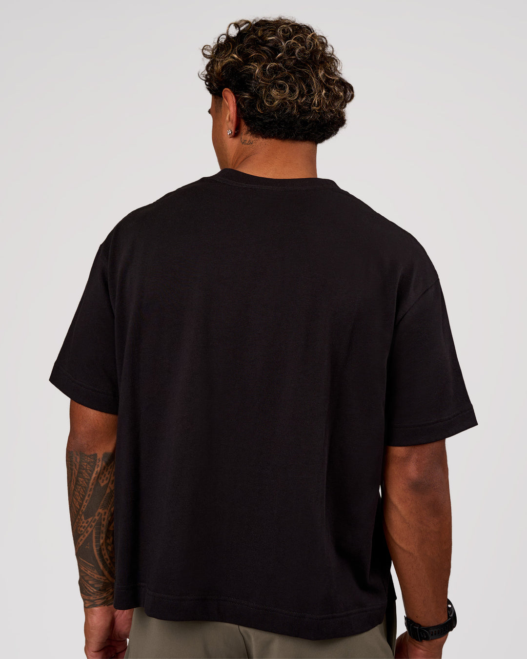 Man wearing Progression Super Heavyweight Boxed Tee - Black-Black | Model:Xav | Size:L - view 6