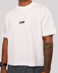 Man wearing Progression Super Heavyweight Boxed Tee - White-Black | Model:Xav | Size:L | Thumbnail Index: 3