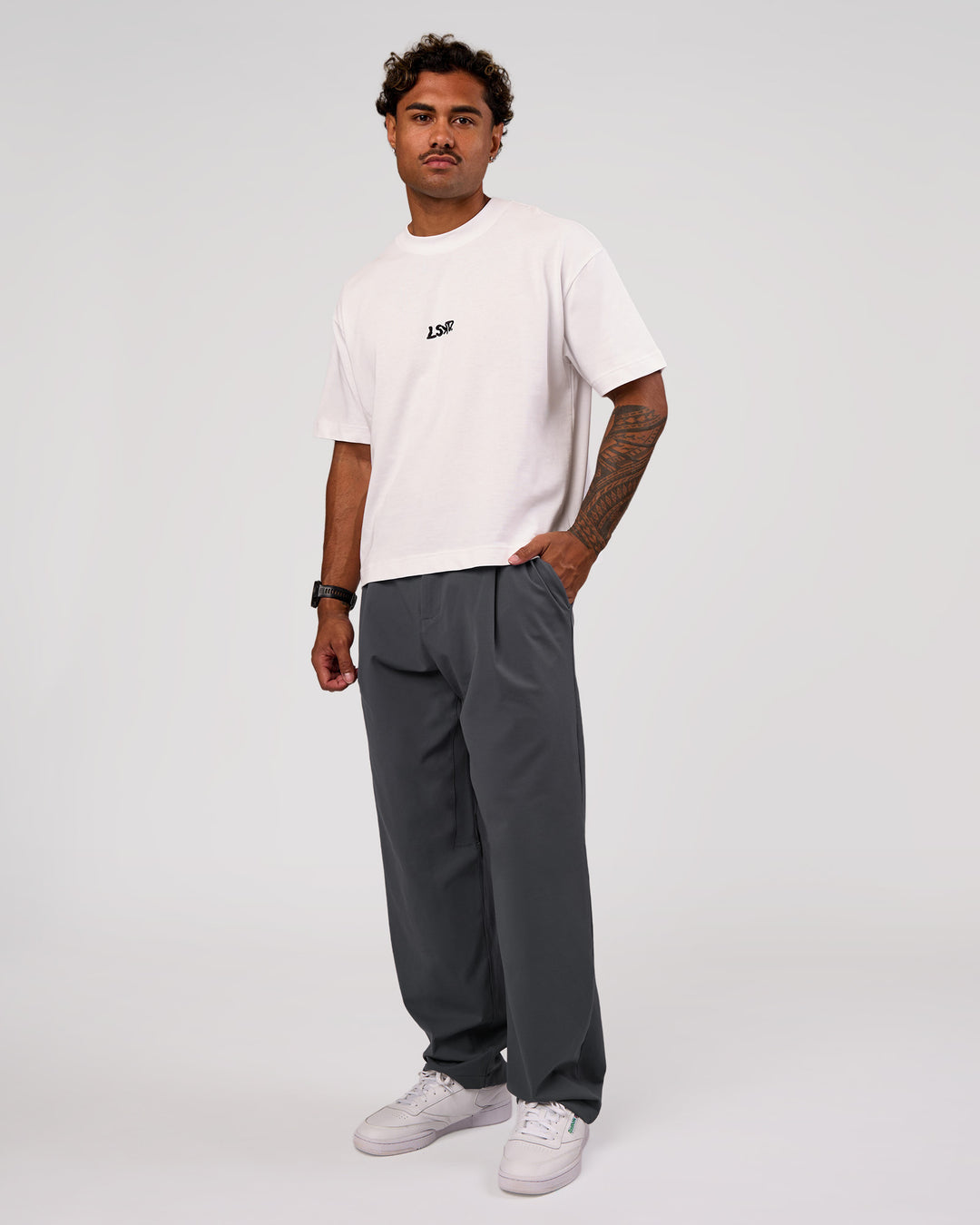 Man wearing Progression Super Heavyweight Boxed Tee - White-Black | Model:Xav | Size:L - view 9