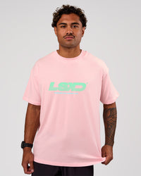 Man wearing Sideline FLXCotton Oversized Tee - Marshmallow-Jelly Mint | Model:Xav | Size:L | Thumbnail Index: 2