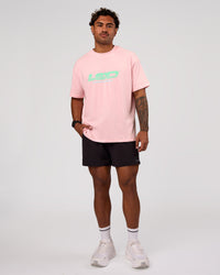 Man wearing Sideline FLXCotton Oversized Tee - Marshmallow-Jelly Mint | Model:Xav | Size:L | Thumbnail Index: 14