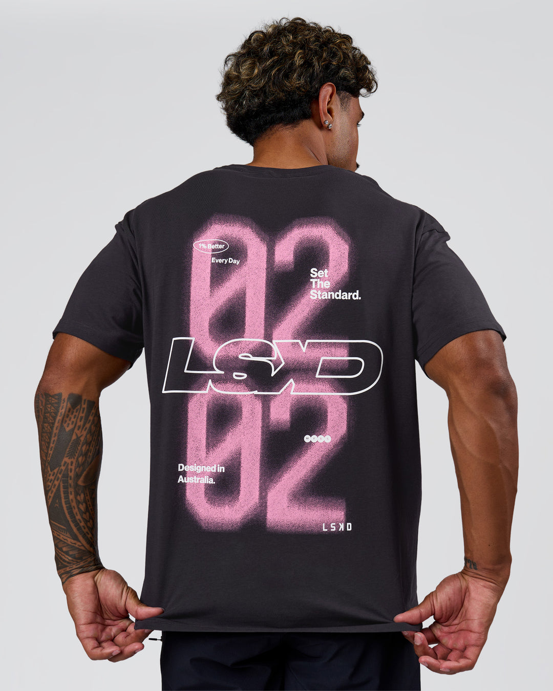 Man wearing SoCal 26 FLXCotton Oversize Tee  - Onyx-Pink Rose | Model:Xav | Size:L - view 19