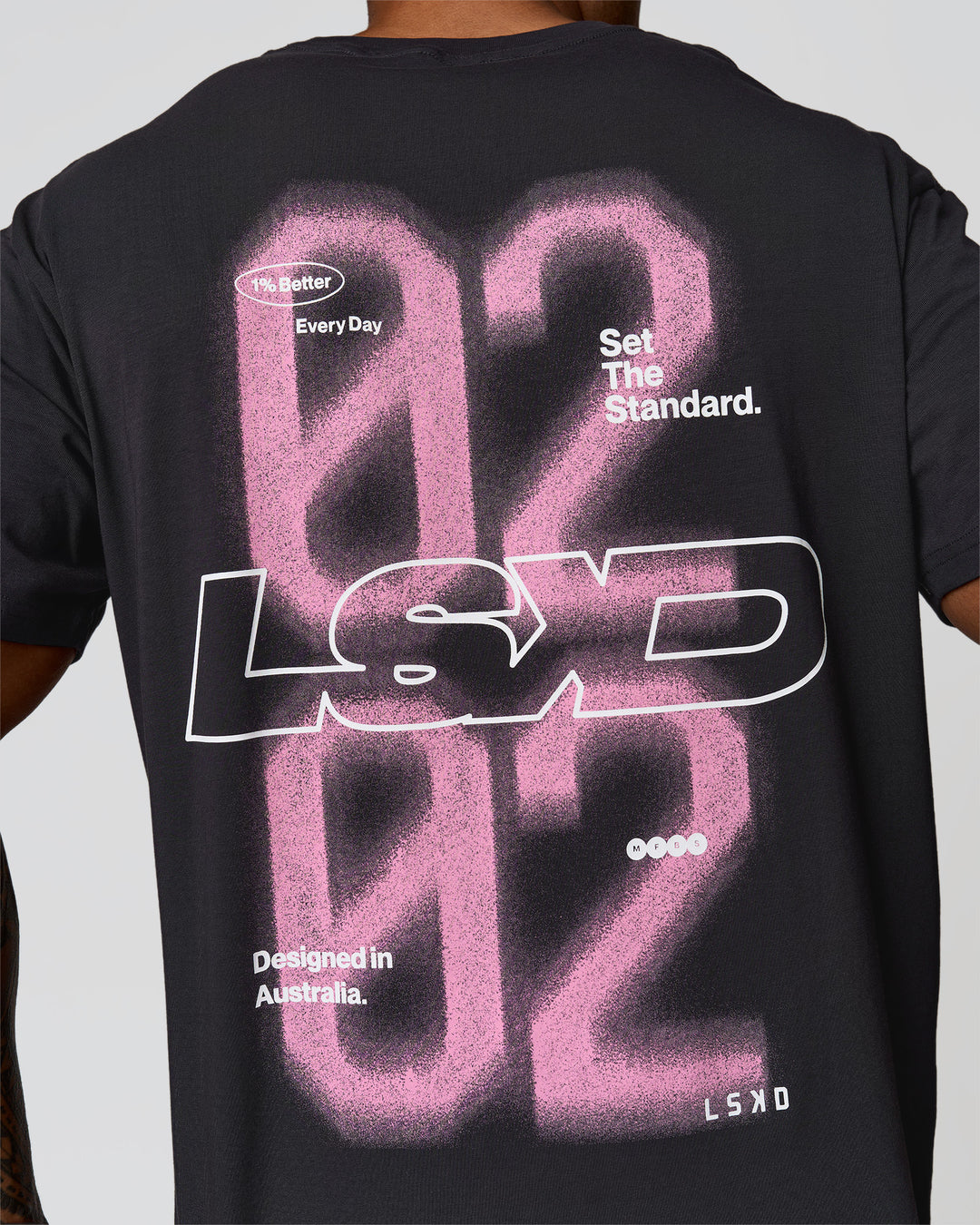 Man wearing SoCal 26 FLXCotton Oversize Tee  - Onyx-Pink Rose | Model:Xav | Size:L - view 20