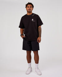Man wearing Values Manifesto Heavyweight Oversized Tee  - Black-White | Model:Xav | Size:L | Thumbnail Index: 1