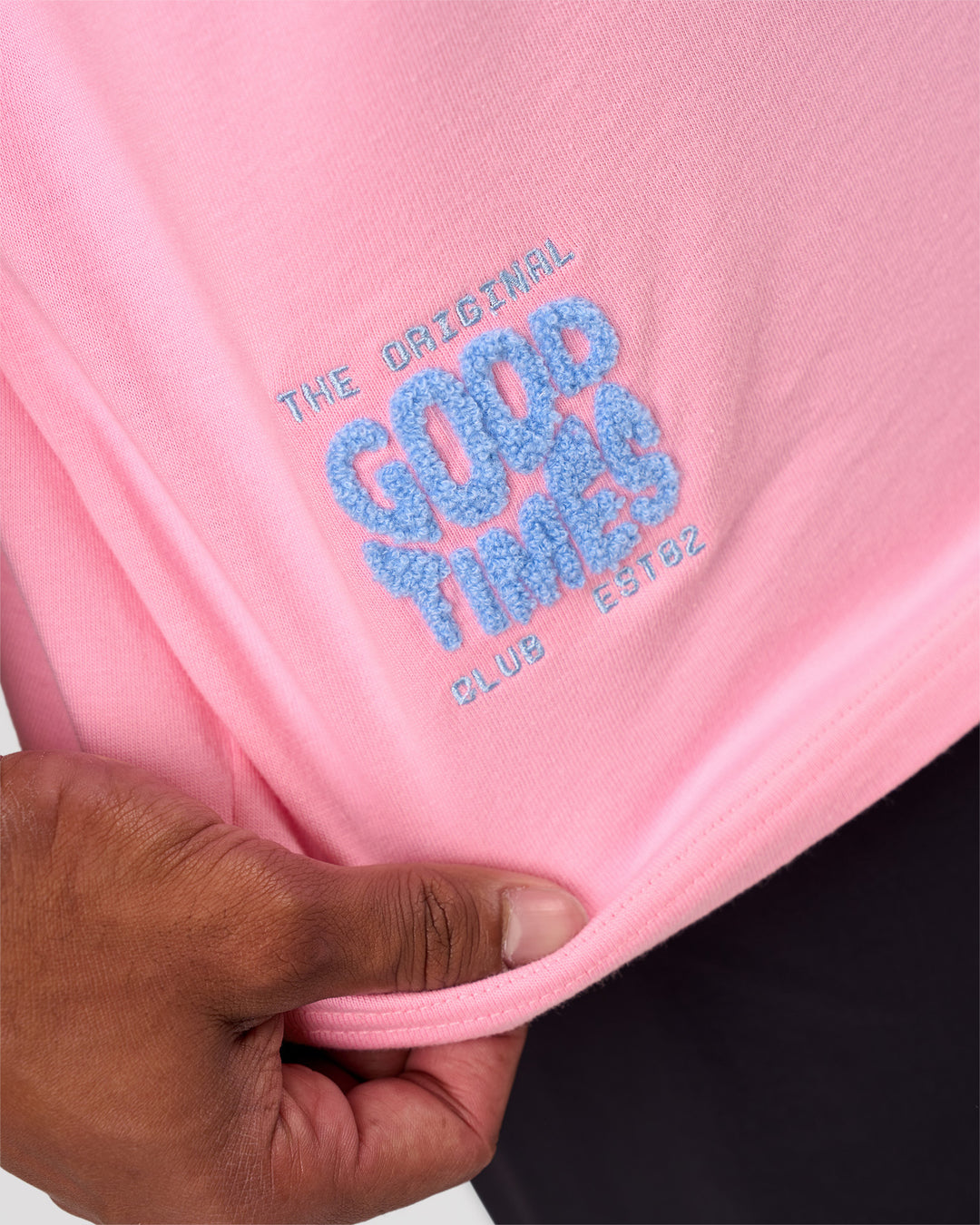 Man wearing Values Manifesto Heavyweight Oversized Tee  - Pink Rose-Open Air | Model:Xav | Size:L - view 13