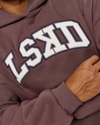 Man wearing Varsity Boxy Hoodie - Cocoa Powder-Off White | Model:Xav | Size:L | Thumbnail Index: 7