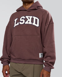 Man wearing Varsity Boxy Hoodie - Cocoa Powder-Off White | Model:Xav | Size:L | Thumbnail Index: 11