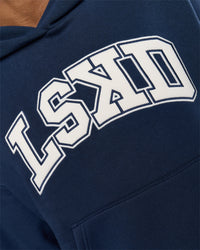 Man wearing Varsity Boxy Hoodie - Future Navy-White | Model:Xav | Size:L | Thumbnail Index: 7