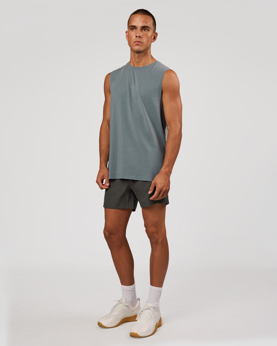 Man wearing Base FLXCotton Tank - Blue Mirage Washed | Model:Albert | Size:M - view 3