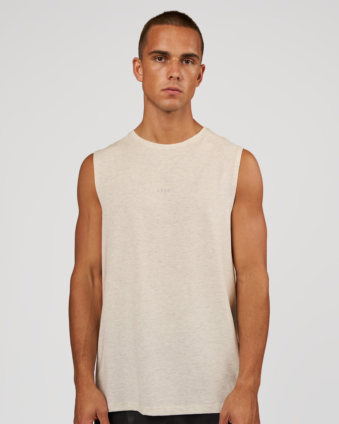 Man wearing Base FLXCotton Tank - Silver Marl | Model:Albert | Size:M - view 1