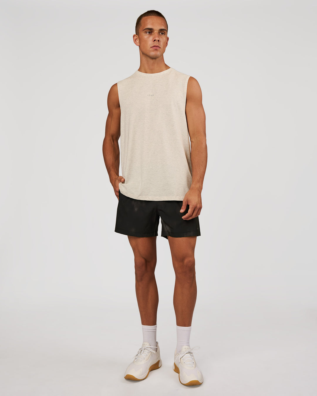 Man wearing Base FLXCotton Tank - Silver Marl | Model:Albert | Size:M - view 4