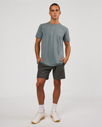 Man wearing Base FLXCotton Tee - Blue Mirage Washed | Model:Albert | Size:M | Thumbnail Index: 4
