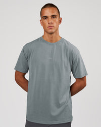 Man wearing Base FLXCotton Tee Oversized - Blue Mirage Washed | Model:Albert | Size:M | Thumbnail Index: 0
