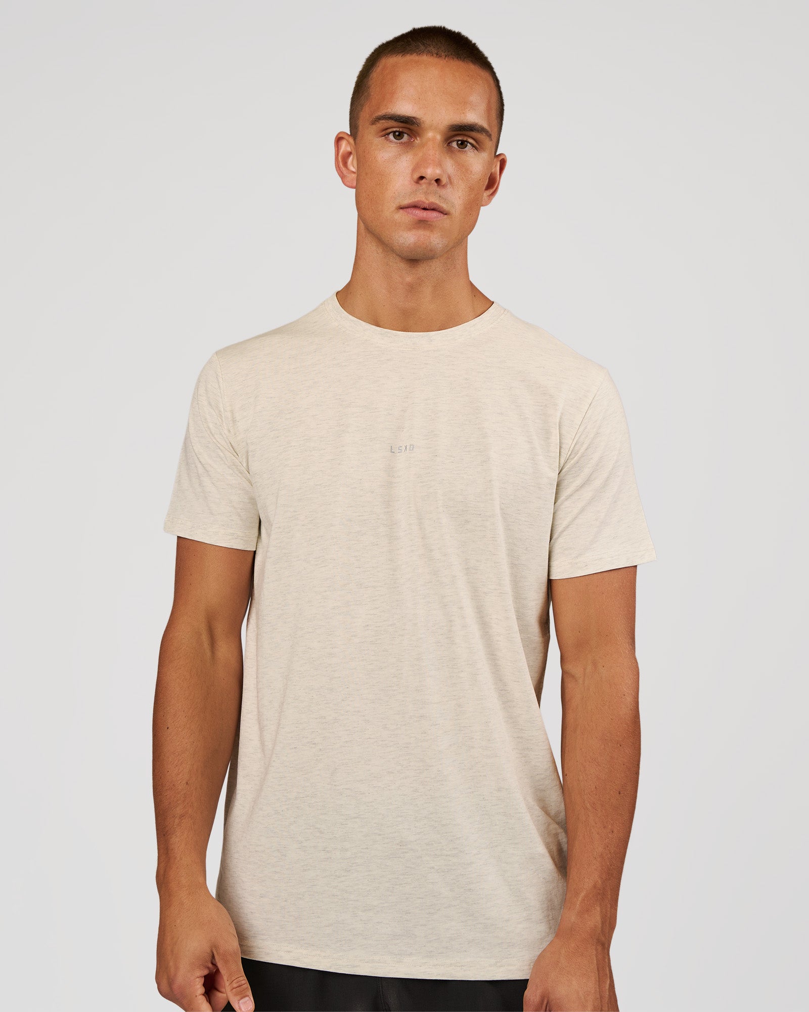 Man wearing Base FLXCotton Tee - Silver Marl | Model:Albert | Size:M