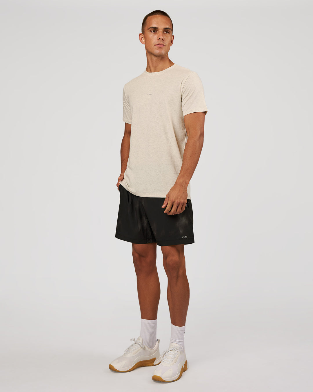 Man wearing Base FLXCotton Tee - Silver Marl | Model:Albert | Size:M - view 6
