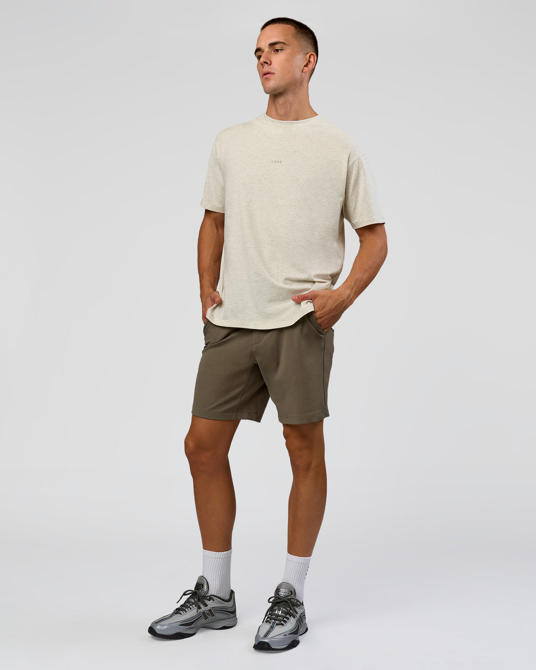 Man wearing Base FLXCotton Tee - Silver Marl | Model:Albert | Size:M - view 11