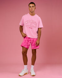 Man wearing BCAM Heavyweight FLXCotton Graphic Boxed Tee - Pink Rose | Model:Albert | Size:M | Thumbnail Index: 11