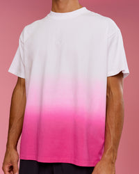 Man wearing BCAM Ombre Heavyweight FLXCotton Oversized Tee  - White-Ultra Pink | Model:Albert | Size:M | Thumbnail Index: 7
