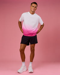 Man wearing BCAM Ombre Heavyweight FLXCotton Oversized Tee  - White-Ultra Pink | Model:Albert | Size:M | Thumbnail Index: 9