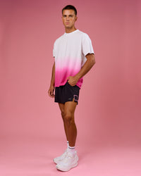 Man wearing BCAM Ombre Heavyweight FLXCotton Oversized Tee  - White-Ultra Pink | Model:Albert | Size:M | Thumbnail Index: 11