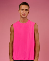 Man wearing BCAM Rep Muscle Training Tank - Ultra Pink | Model:Albert | Size:M | Thumbnail Index: 1