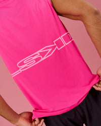 Man wearing BCAM Rep Muscle Training Tank - Ultra Pink | Model:Albert | Size:M | Thumbnail Index: 9