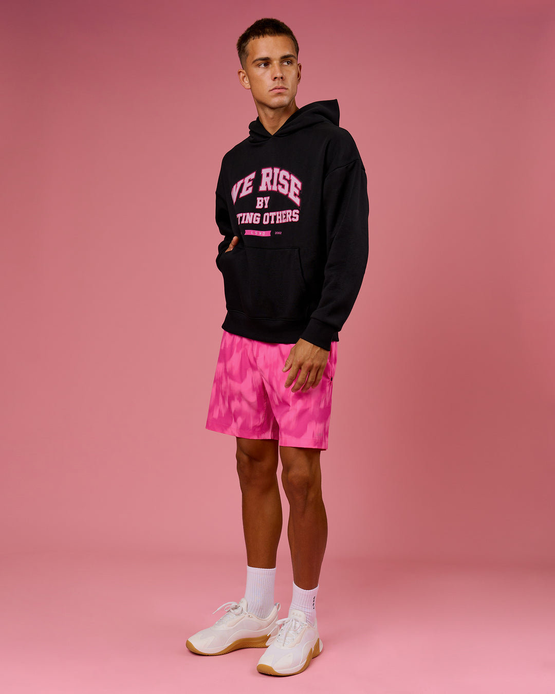 Man wearing BCAM Unisex Oversized Hoodie - Black | Model:Albert | Size:M - view 14