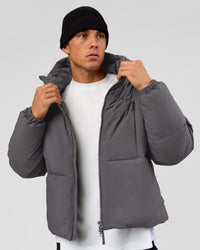 Man wearing Blackout Puffer Jacket - Dark Storm-Black | Model:Albert | Size:M | Thumbnail Index: 4