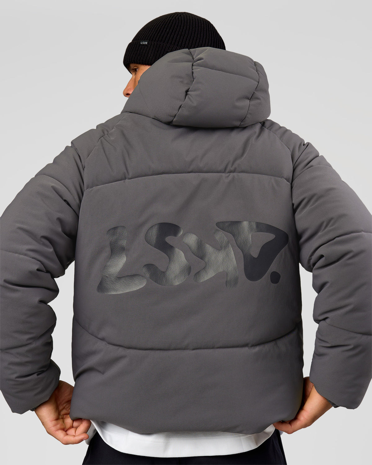 Man wearing Blackout Puffer Jacket - Dark Storm-Black | Model:Albert | Size:M - view 2
