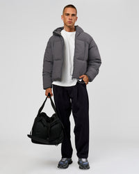 Man wearing Blackout Puffer Jacket - Dark Storm-Black | Model:Albert | Size:M | Thumbnail Index: 7