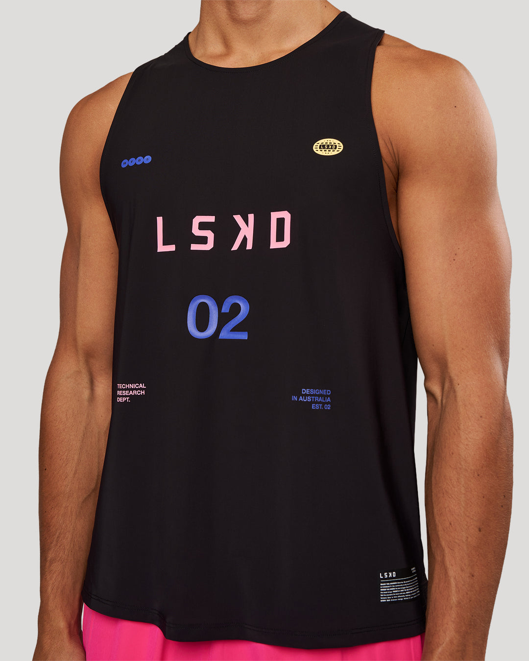 Man wearing Cadence Game Plan Tank - Black | Model:Albert | Size:M - view 2