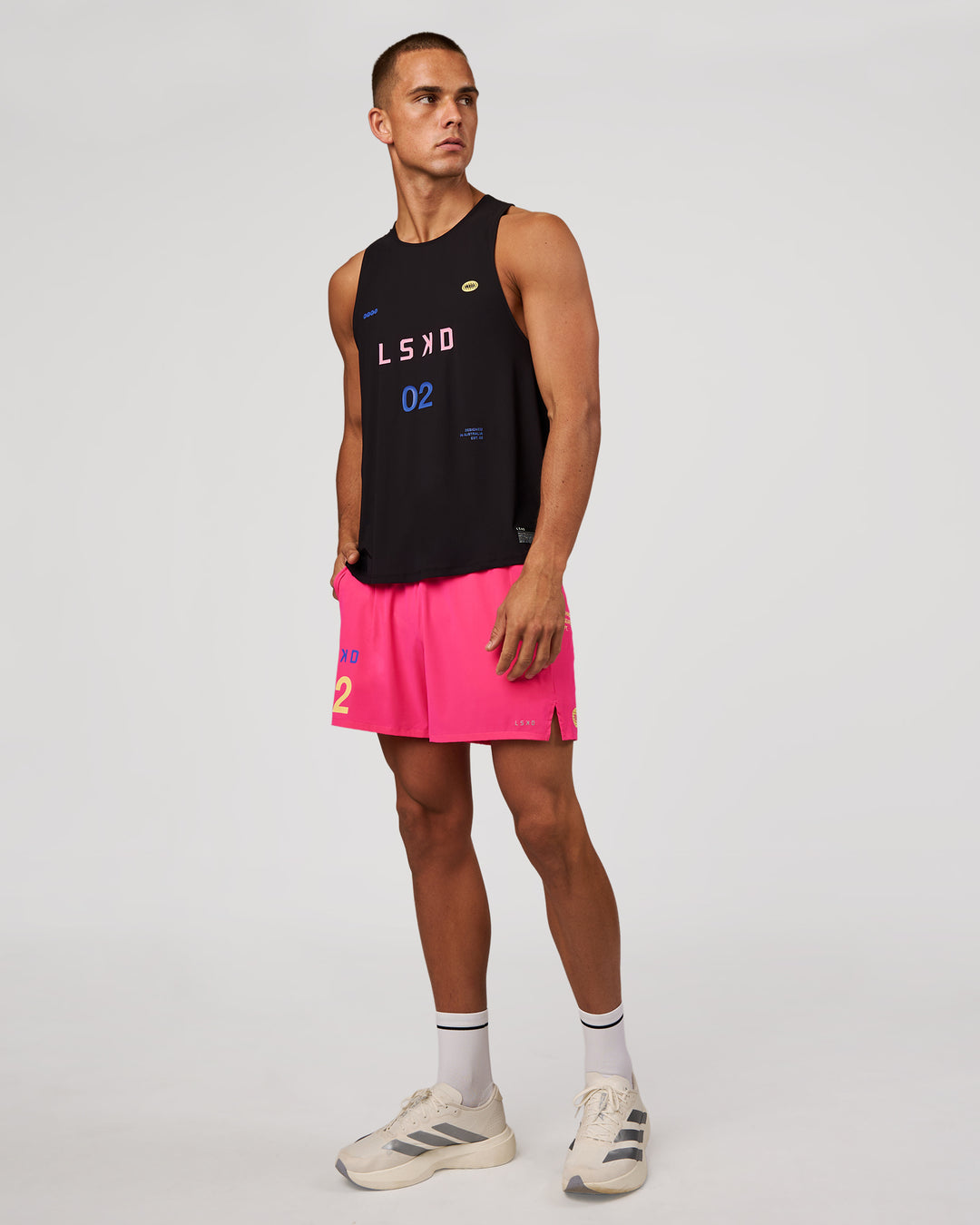 Man wearing Cadence Game Plan Tank - Black | Model:Albert | Size:M - view 6