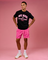 Man wearing BCAM FLXCotton Graphic Oversized Tee - Black | Model:Albert | Size:M | Thumbnail Index: 13
