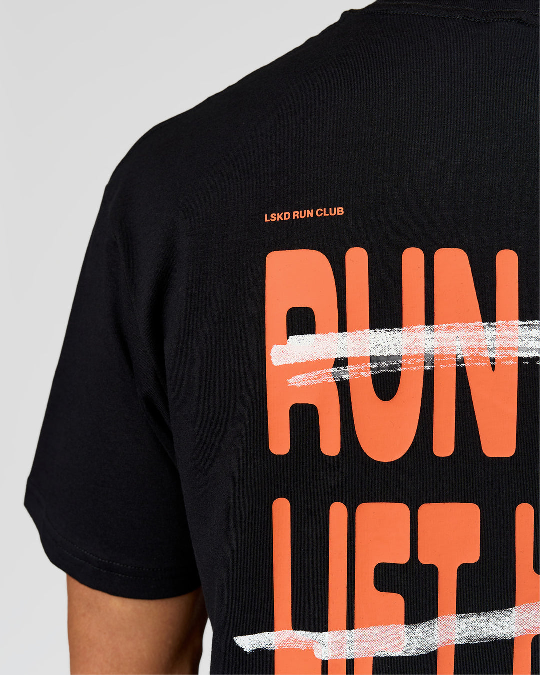 Man wearing Coffee Run FLXCotton Oversized Tee - Black-Ultra Orange | Model:Albert | Size:M - view 8