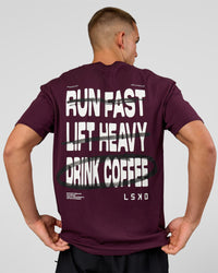 Man wearing Coffee Run FLXCotton Oversized Tee - Cherry Lacquer-Black | Model:Albert | Size:M | Thumbnail Index: 18
