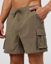 Man wearing Functional Cargo 6" Short - Walnut Grey | Model:Albert | Size:M