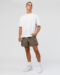 Man wearing Functional Cargo 6" Short - Walnut Grey | Model:Albert | Size:M