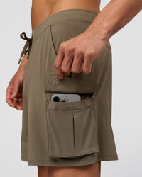 Man wearing Functional Cargo 6" Short - Walnut Grey | Model:Albert | Size:M