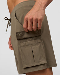 Man wearing Functional Cargo 6" Short - Walnut Grey | Model:Albert | Size:M