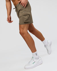 Man wearing Functional Cargo 6" Short - Walnut Grey | Model:Albert | Size:M