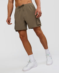 Man wearing Functional Cargo 6" Short - Walnut Grey | Model:Albert | Size:M