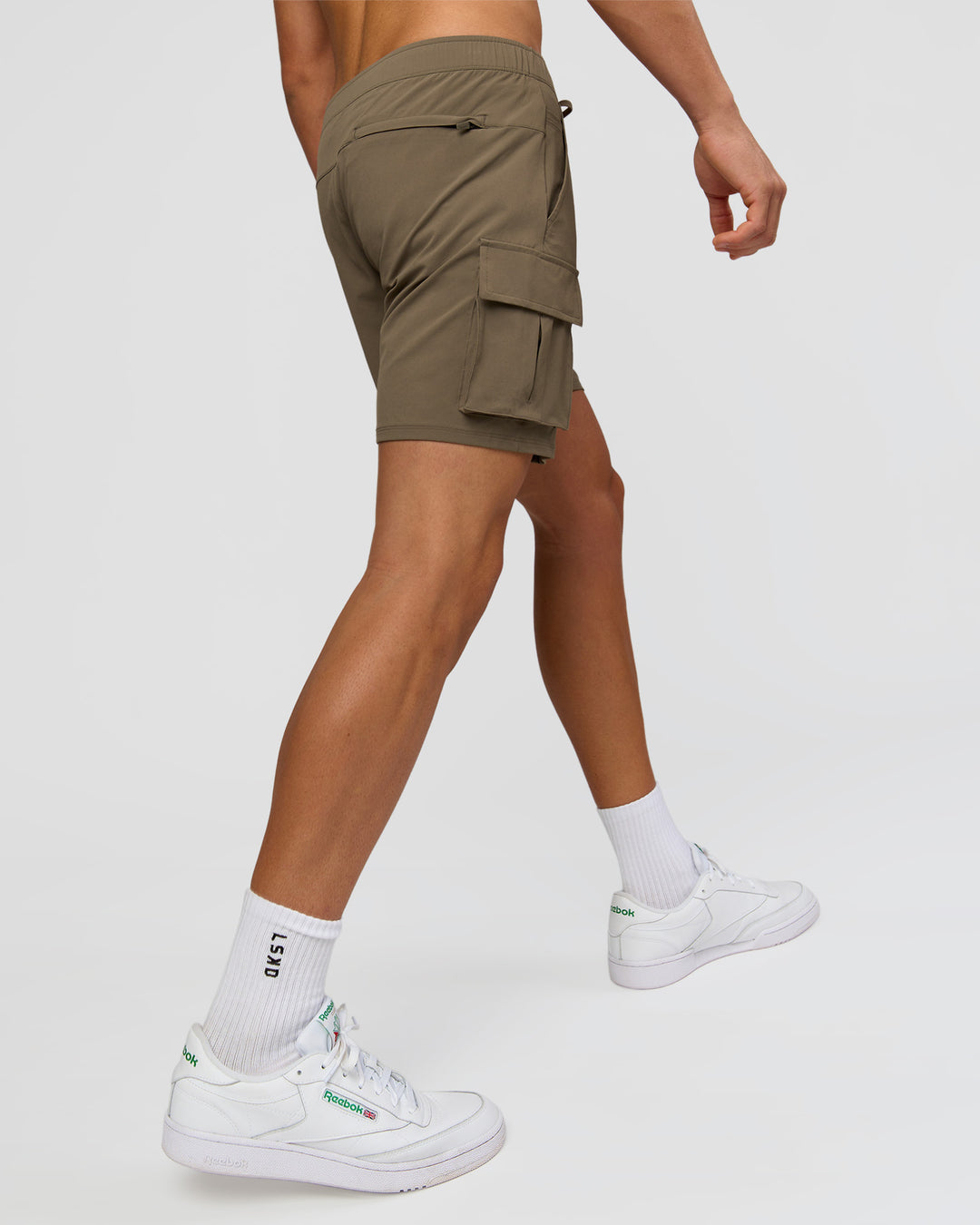Man wearing Functional Cargo 6" Short - Walnut Grey | Model:Albert | Size:M
