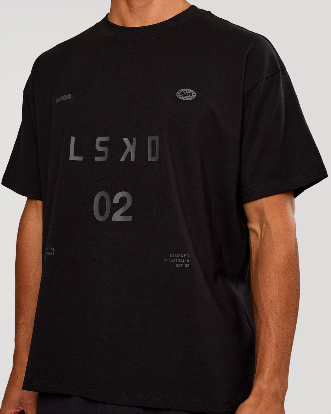 Man wearing Game Plan Heavyweight FLXCotton Oversized Tee - Black | Model:Albert | Size:M - view 1