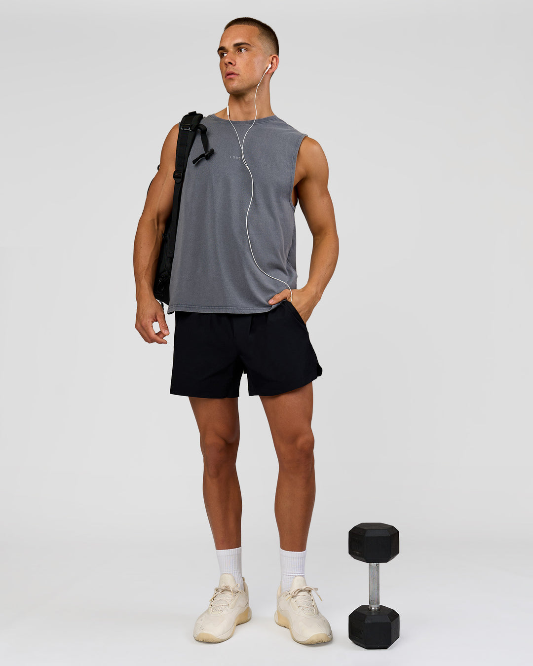 Man wearing Hybrid 5" Short - Black-Reflective | Model:Albert | Size:M - view 7